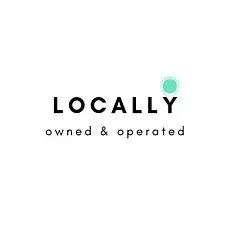 The image features a logo with the text "LOCALLY owned & operated," emphasizing community support and local business. A small green dot accents the design.