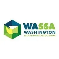 The image features the logo of the Washington Self-Storage Association (WASSA), showcasing a geometric design with green and blue colors.